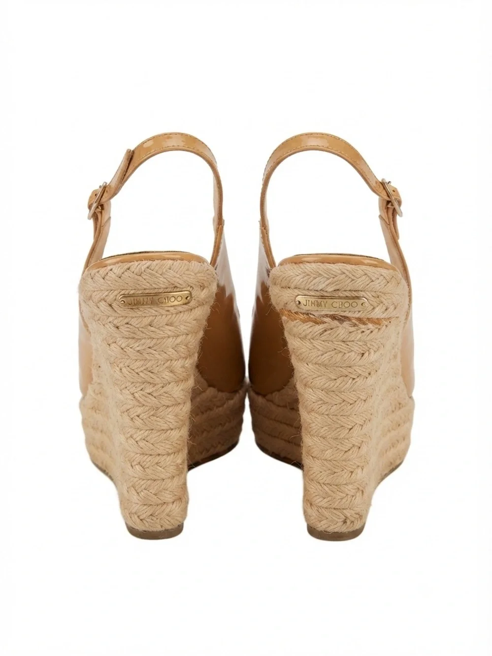Jimmy Choo Tan Espadrille Wedge Slingbacks